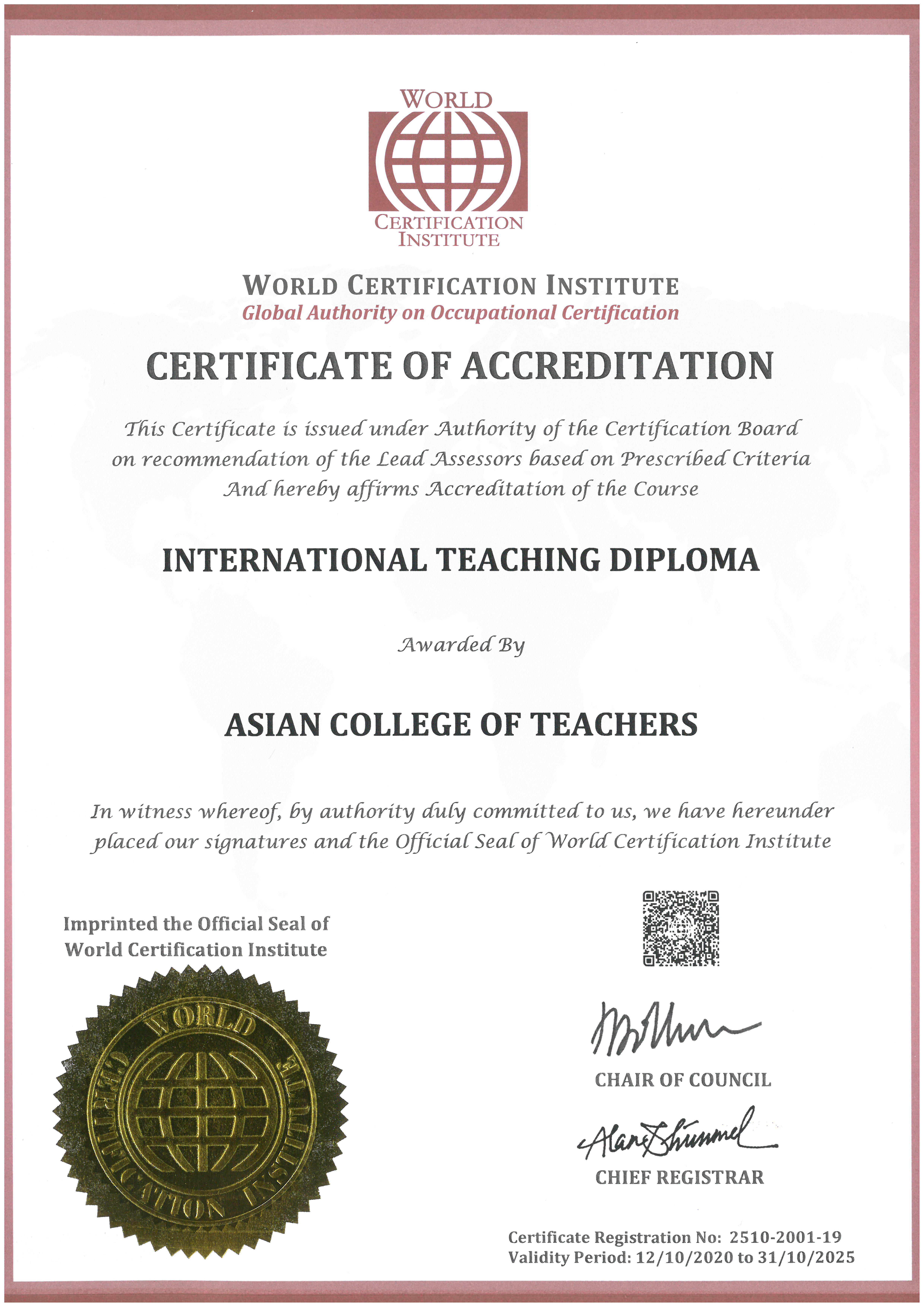 WCI Accreditation Certificate